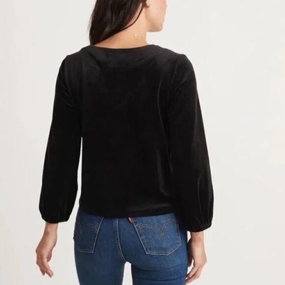 Marine Layer Jasmine Top Velour Long Sleeve V-Neck Blouse Black NWT XL - Picture 3 of 8